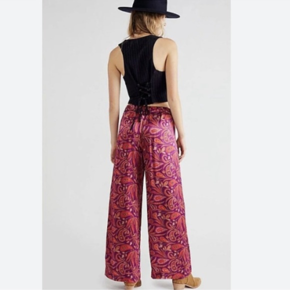 9. Free People Good Days Satin Paisley Trousers FLAWED - Picture 2 of 8